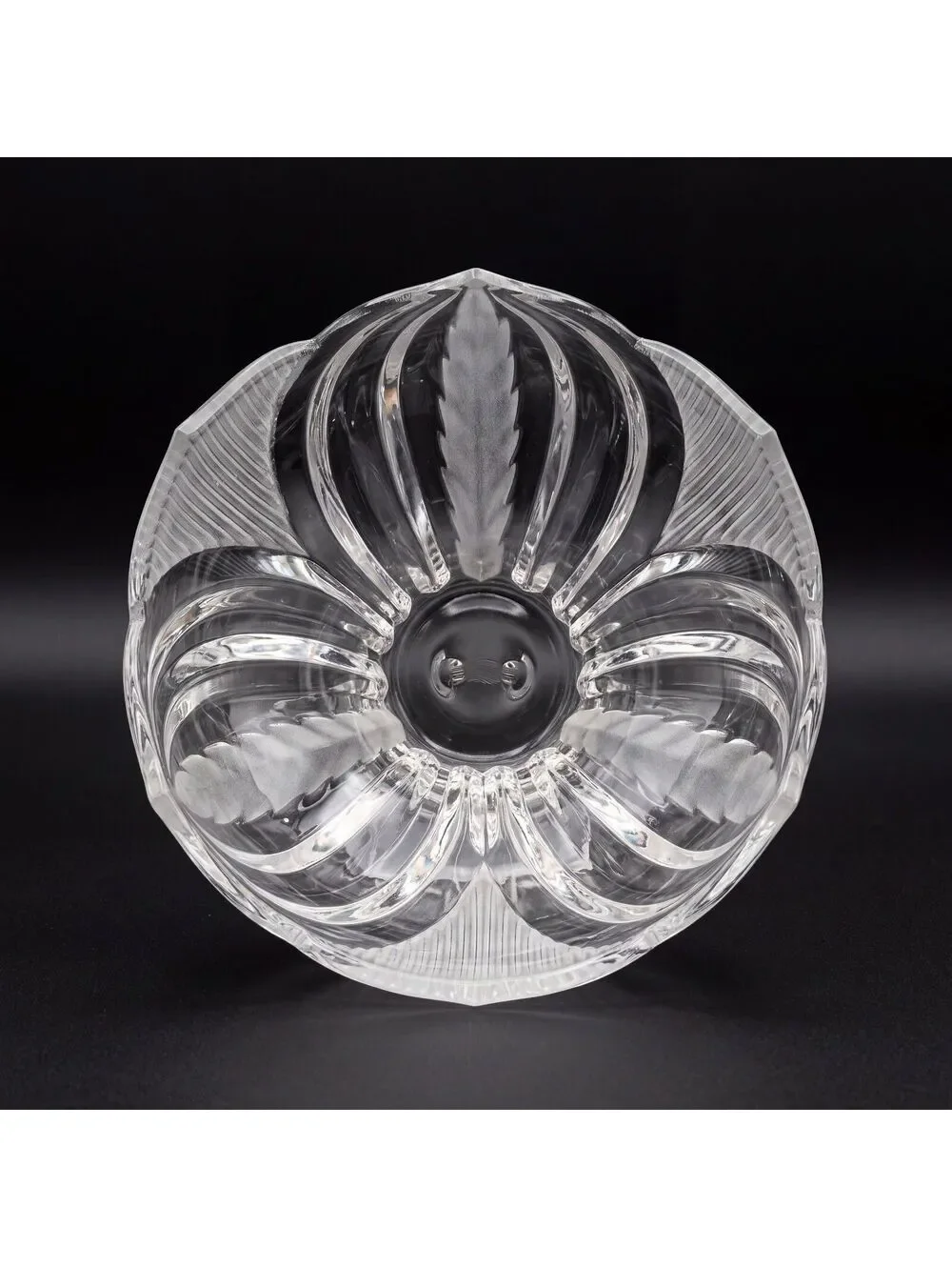 Vintage Yugoslavian 24% Lead Crystal Bowl Handcut Sculptural Design 8 Inches